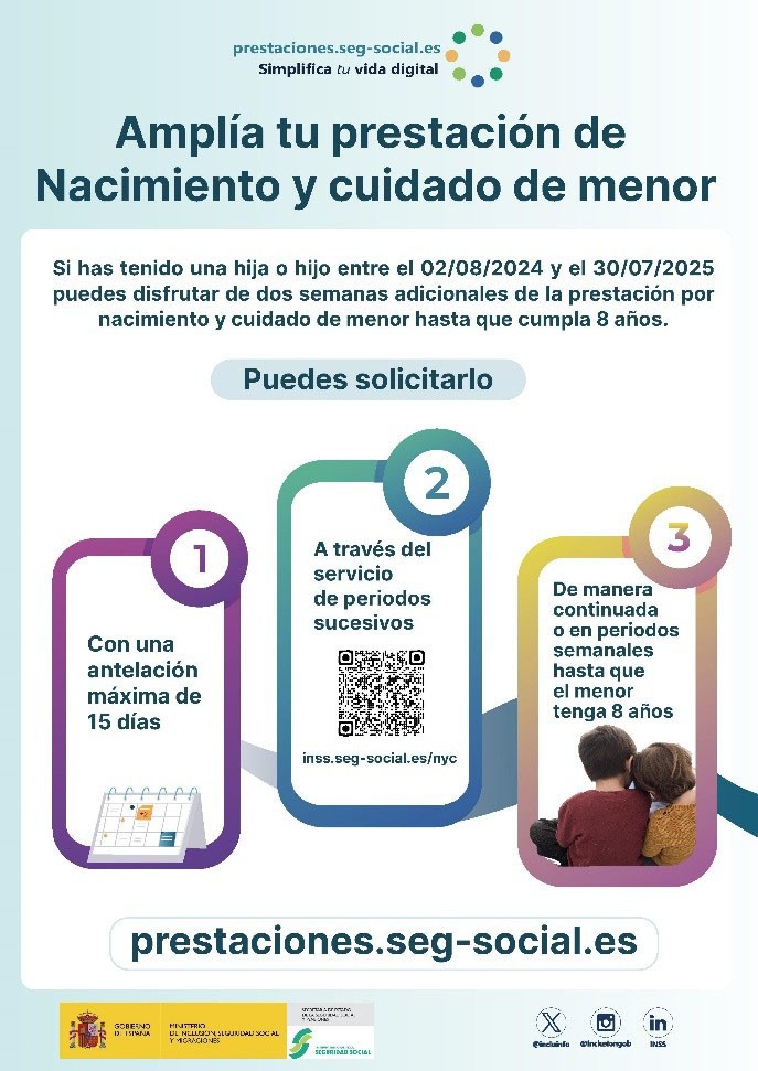 La Seguridad Social promueve la solicitud de dos semanas extra de permiso por nacimiento y cuidado de menor
