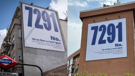 Más Madrid descuelga lonas por los 7.291 fallecidos en residencias en el aniversario de 'los protocolos de la vergüenza'