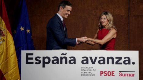 Sánchez: 'El PSOE y Sumar firmamos un acuerdo de gobierno con la voluntad de ofrecer estabilidad, convivencia y progreso'