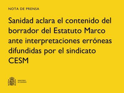 Sanidad responde a CESM sobre el borrador del Estatuto Marco y aclara malentendidos